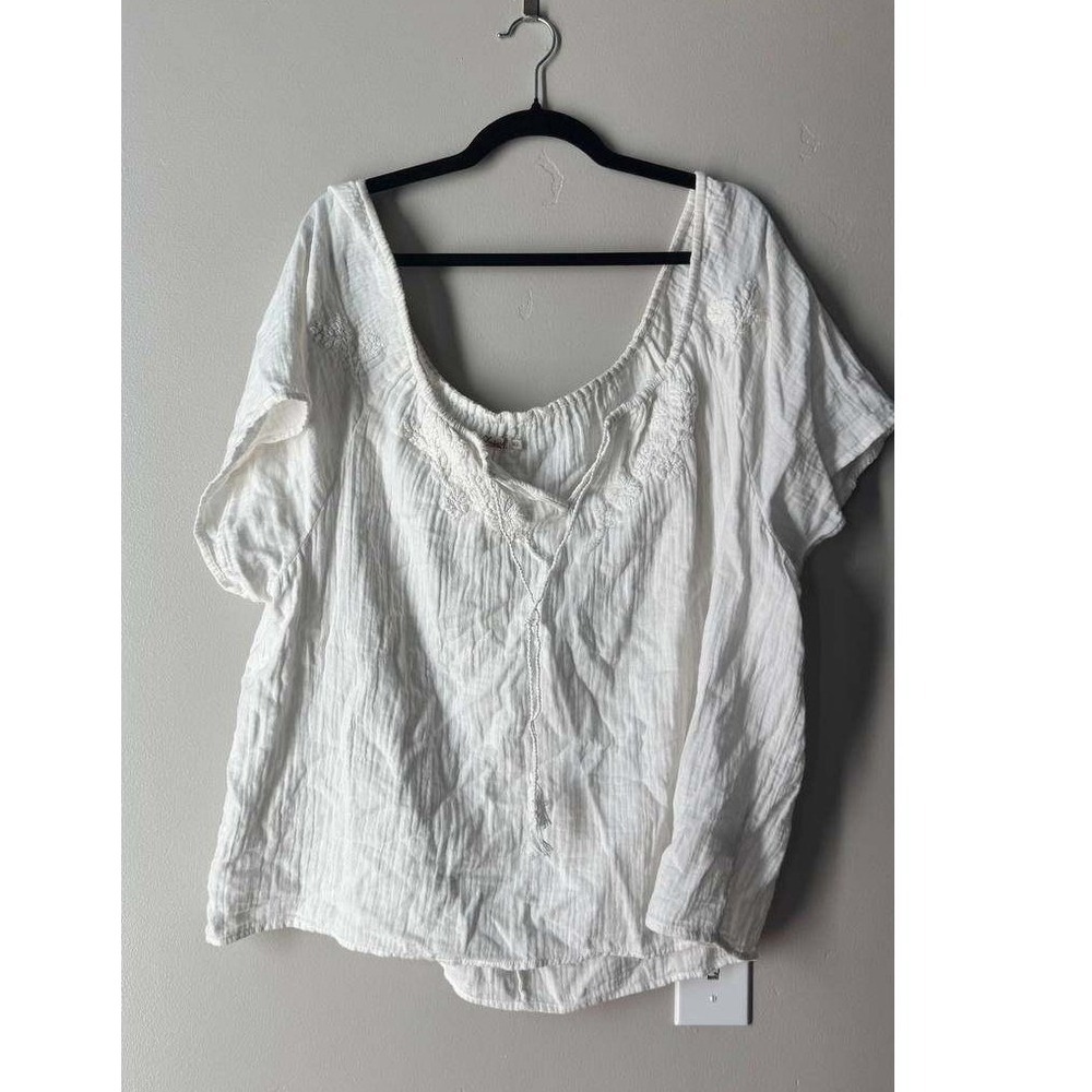 Faherty Organic Cotton Gauze Blouse M Embroidered Boho Coastal Euro Summer